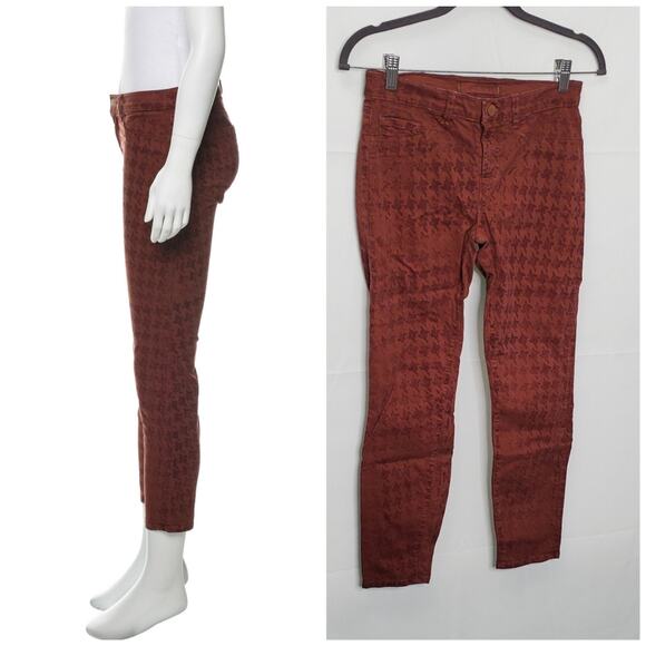 J BRAND Rust Brown Houndstooth Print Mid-Rise Skinny Leg Jeans Size 27 - Picture 3 of 11